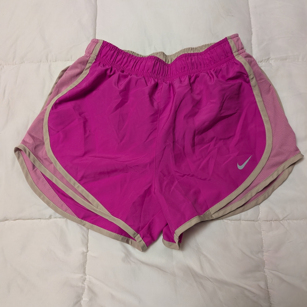 Nike Women's Fuchsia and Beige Athletic Shorts